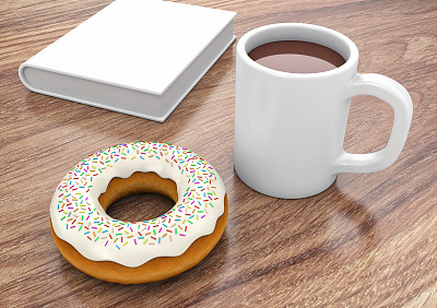 带杯子和书的甜甜圈图片下载