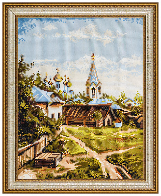 镜框中的绣花画，孤立在白色背景上图片下载