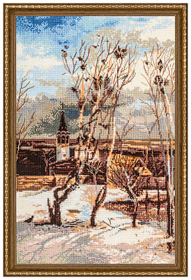 镜框中的绣花画，孤立在白色背景上图片下载