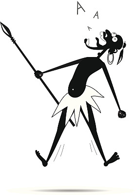 一个拿着矛戴着耳环的土著人在叫喊图片下载