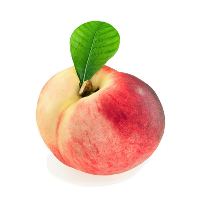 新鲜的桃子果实与绿色的叶子孤立在白色的背景图片下载
