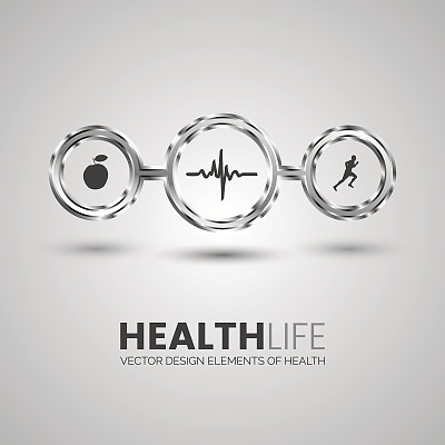 三个健康标志在铬圈里。图片下载