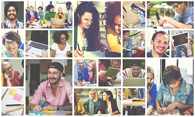 多样性大学生数字设备团队合作概念素材图片