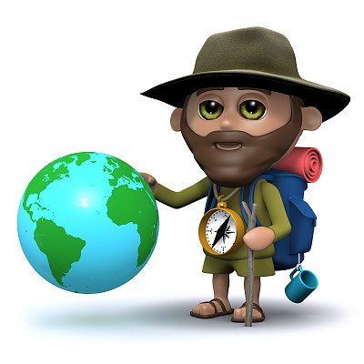 3d远足者与地球的地球仪图片下载