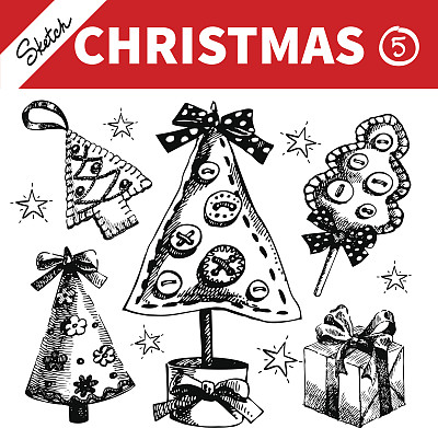 手绘素描冬季圣诞集图片下载