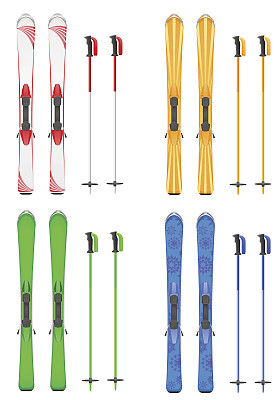 设置图标滑雪山矢量插图图片下载