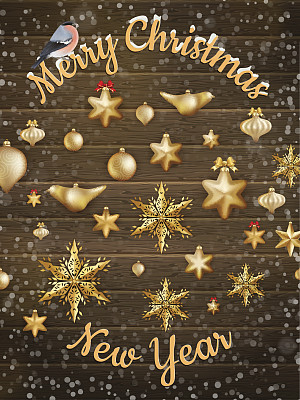 金色的圣诞装饰球与星星。每股收益10图片下载