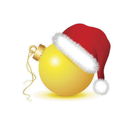 带圣诞老人帽的金色圣诞装饰物图片下载
