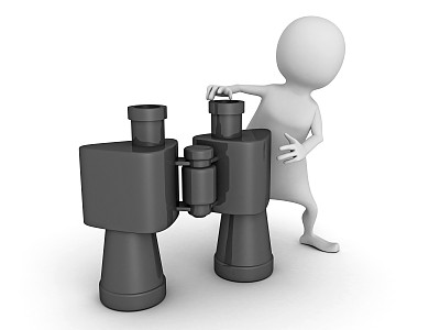 白色3d人与双筒望远镜图片下载