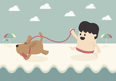 生意和狗在沙滩上玩耍图片下载