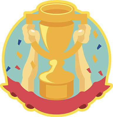 手握赢家杯平面彩色矢量插图图片下载