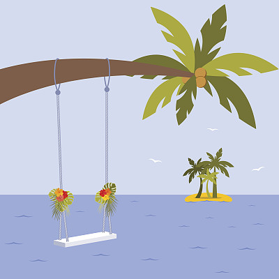 矢量插图与棕榈树，婚礼秋千和芙蓉花图片下载