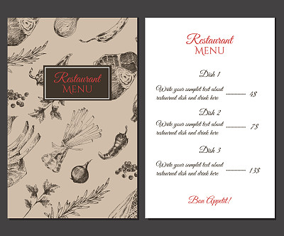 矢量肉排草图绘图设计师模板。食物手绘图片下载