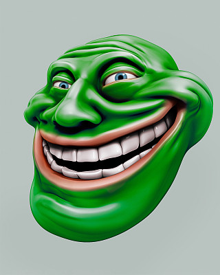 绿色trollface。互联网喷子3d插图图片下载