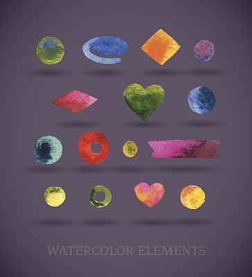 水彩画丝带和横幅。收集水彩设计元素、背景、图片下载