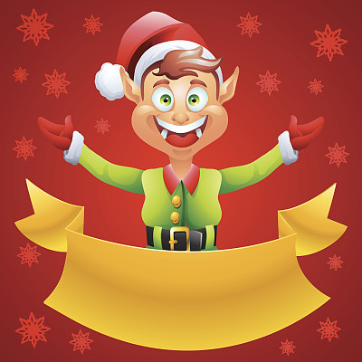 精灵圣诞卡与红色背景图片下载