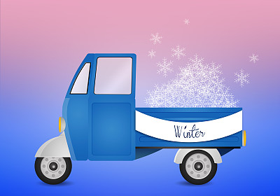 满载冬天雪花的卡车图片下载