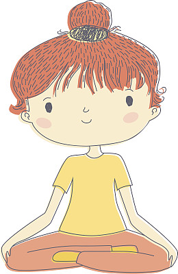 冥想中的手绘女孩。矢量平面插图。图片下载