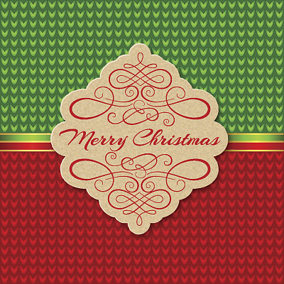 针织背景与圣诞标签。贺卡。图片下载