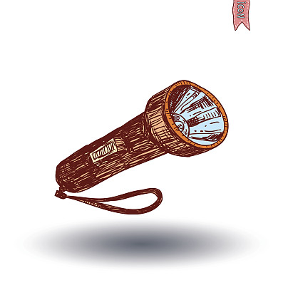 手电筒图标，手绘矢量插图。图片下载