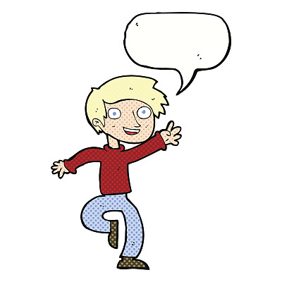 卡通兴奋的男孩伴着泡泡跳舞图片下载