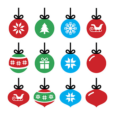 圣诞球，圣诞装饰物向量图标集图片下载