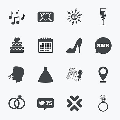 婚礼,订婚的图标。誓言情书。图片下载