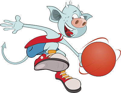 可爱的魔鬼插图。篮球运动员。卡通人物图片下载