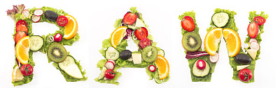 raw一词，由沙拉和水果制成图片下载