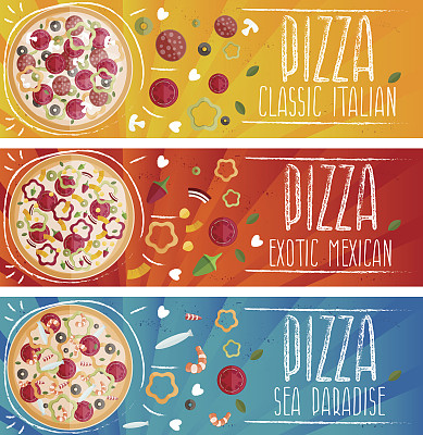 不同口味的主题披萨横幅图片下载