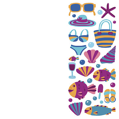 矢量平面手绘图标海滩和热带度假图片下载