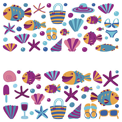 矢量平面手绘图标海滩和热带度假图片下载