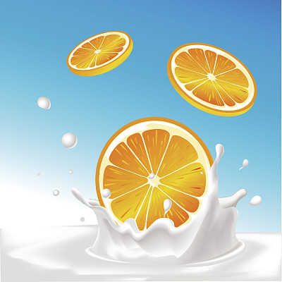 矢量牛奶和橙色水果图片下载