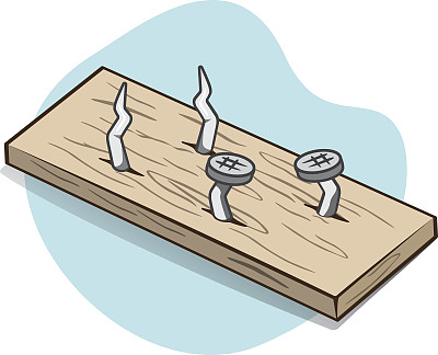 露出锋利钉子的木头。图片下载