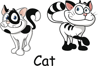 卡通的白猫和黑猫素材图片