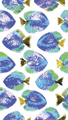 矢量无缝模式与水彩铁饼鱼图片下载