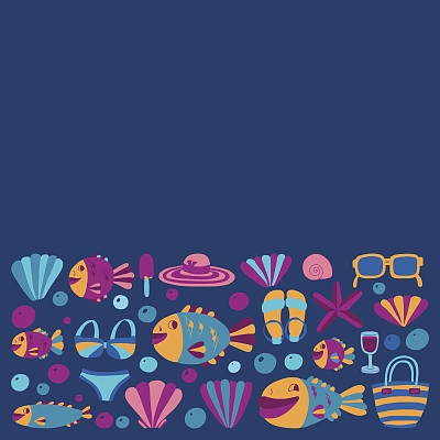 矢量平面手绘图标海滩和热带度假图片下载