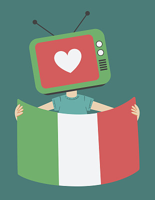 举着意大利国旗的卡通电视图片下载