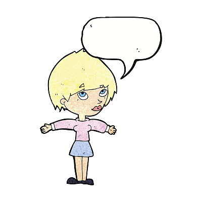 卡通女人张开双臂，用泡泡说话图片下载