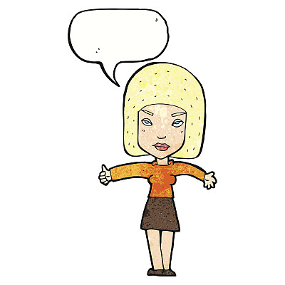 卡通女人竖起大拇指的手势和语音泡泡图片下载
