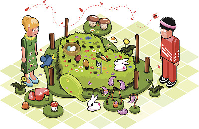 女人和男人在春天爱上了心形的草地图片下载