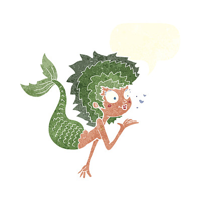 卡通美人鱼吹吻与讲话泡泡图片下载