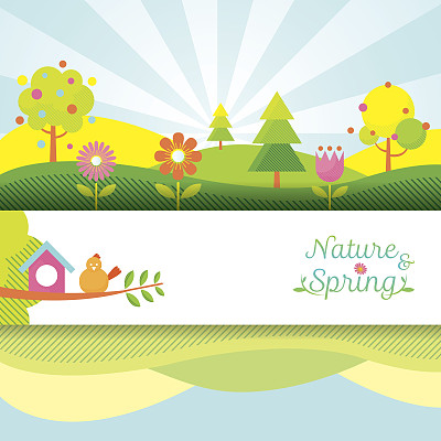 春季对象图标横幅和背景图片下载