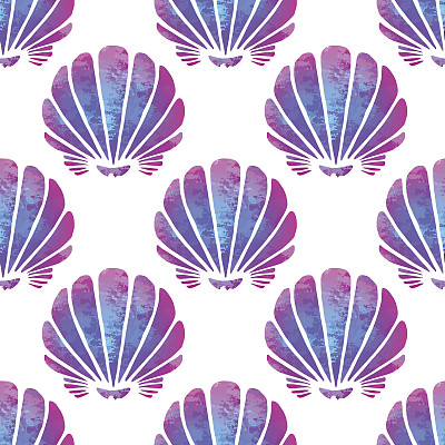 无缝图案与水彩海贝壳图片下载