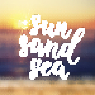 夏日卡片与手绘毛笔刻字。阳光沙滩大海。图片下载