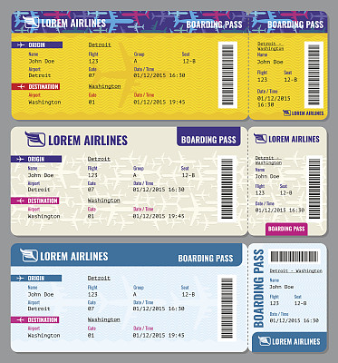 飞机矢量旅行机票模板图片下载