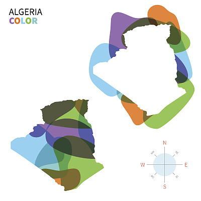 阿尔及利亚矢量彩色地图的透明涂料效果。图片下载