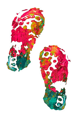 彩色鞋印隔离在白色图片下载