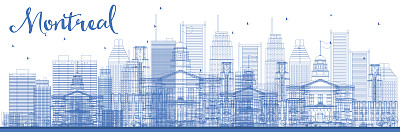 用蓝色的建筑勾勒出蒙特利尔的天际线。图片下载