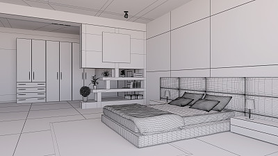 一间卧室的室内渲染和一些家具图片下载